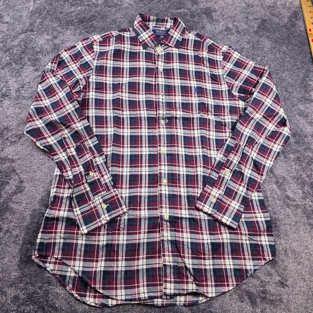 Polo Ralph Lauren Classic Fit Plaid Twill Shirt Mens M Burgundy & Blue
